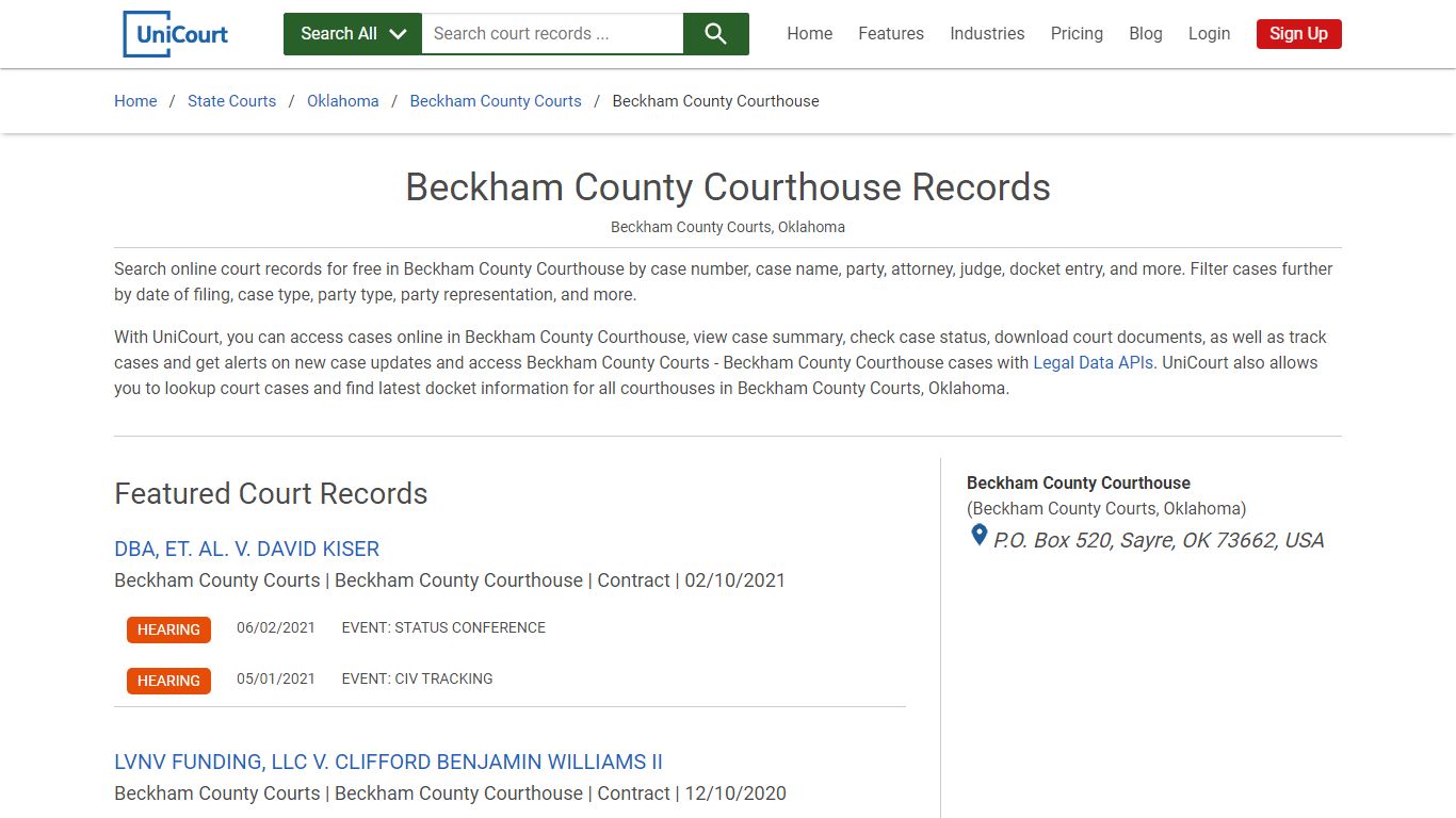 Beckham County Courthouse Records | Beckham | UniCourt
